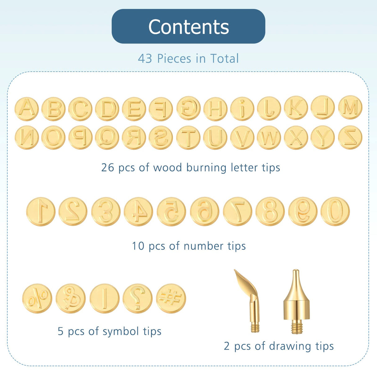 43 Pieces Wood Burning Tip Set Including Letter Number Symbol Wood Burning Tip Wood Burning Alphabet Tips Alphabet Number Template for DIY Embossing Lothee