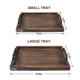 LIBWYS Rustic Wooden Serving Trays with Handle-Set of 2-Decorative Nesting Food Board Platters for Breakfast, Coffee Table/Butler (Large LIBWYS