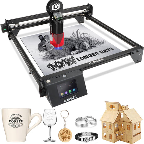 Official LONGER RAY5 Laser Engraver,10W Laser Engraving Machine with 3.5 inch Touch Screen,60W DIY Laser Cutter for Custom Design,Laser Engraver for Longer