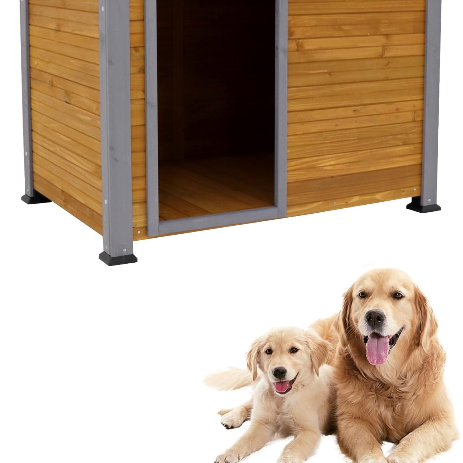 LIYAHUIA 44.48" Extra Large Dog House Outdoor Indoor Wooden Dog Kennel for Winter with Raised Feet Weatherproof for Large Dog House Outside(Natural) LIYAHUIA