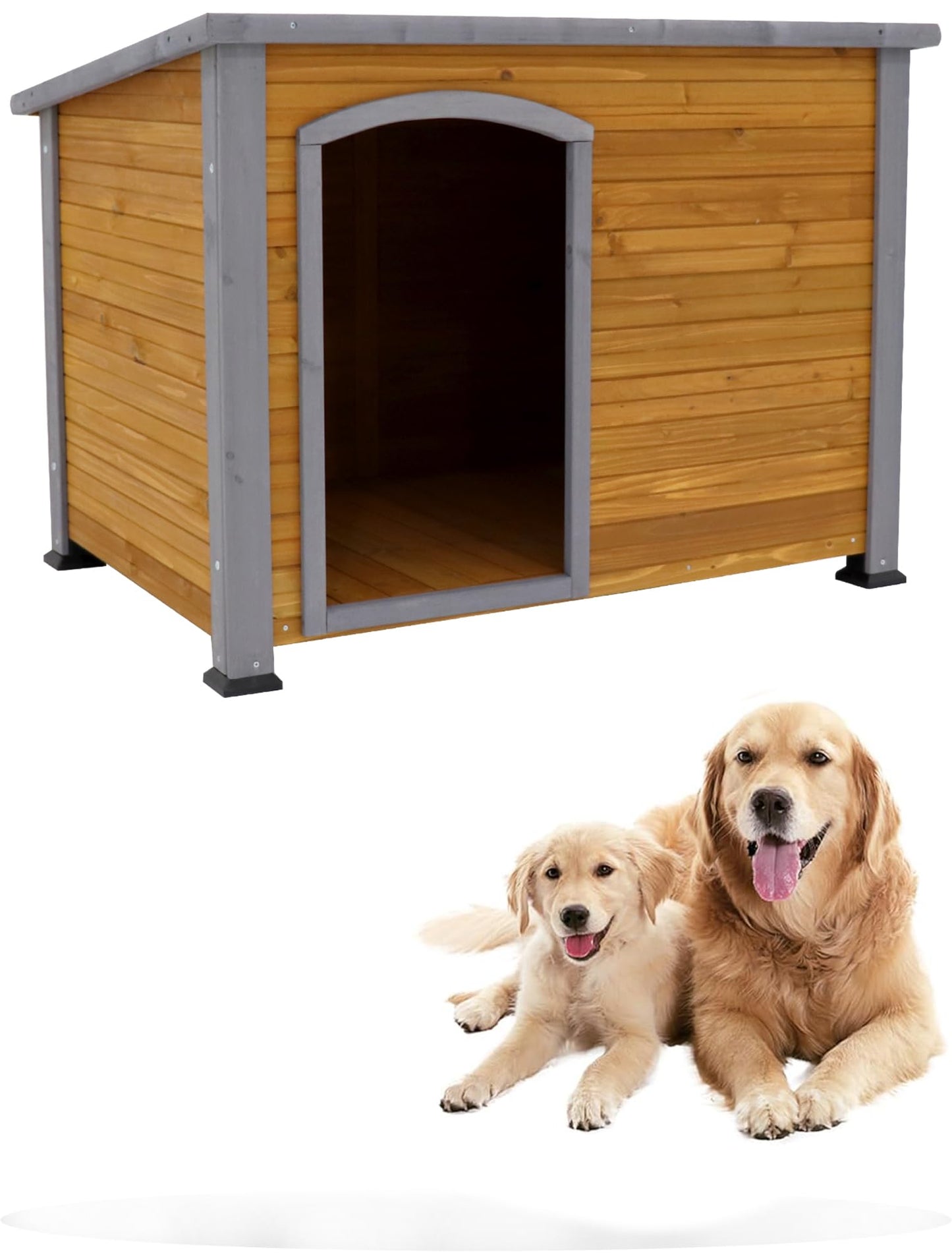 LIYAHUIA 44.48" Extra Large Dog House Outdoor Indoor Wooden Dog Kennel for Winter with Raised Feet Weatherproof for Large Dog House Outside(Natural) - WoodArtSupply