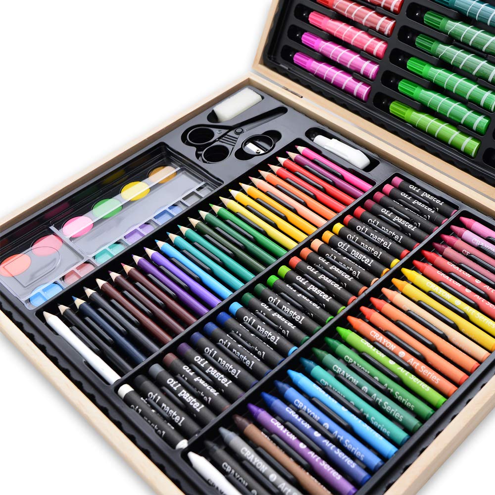 Darnassus 130-Piece Art Set, Deluxe Professional Color Set, with Compact Portable Wooden Case, Art Kit Gift for 4-12 Age Darnassus