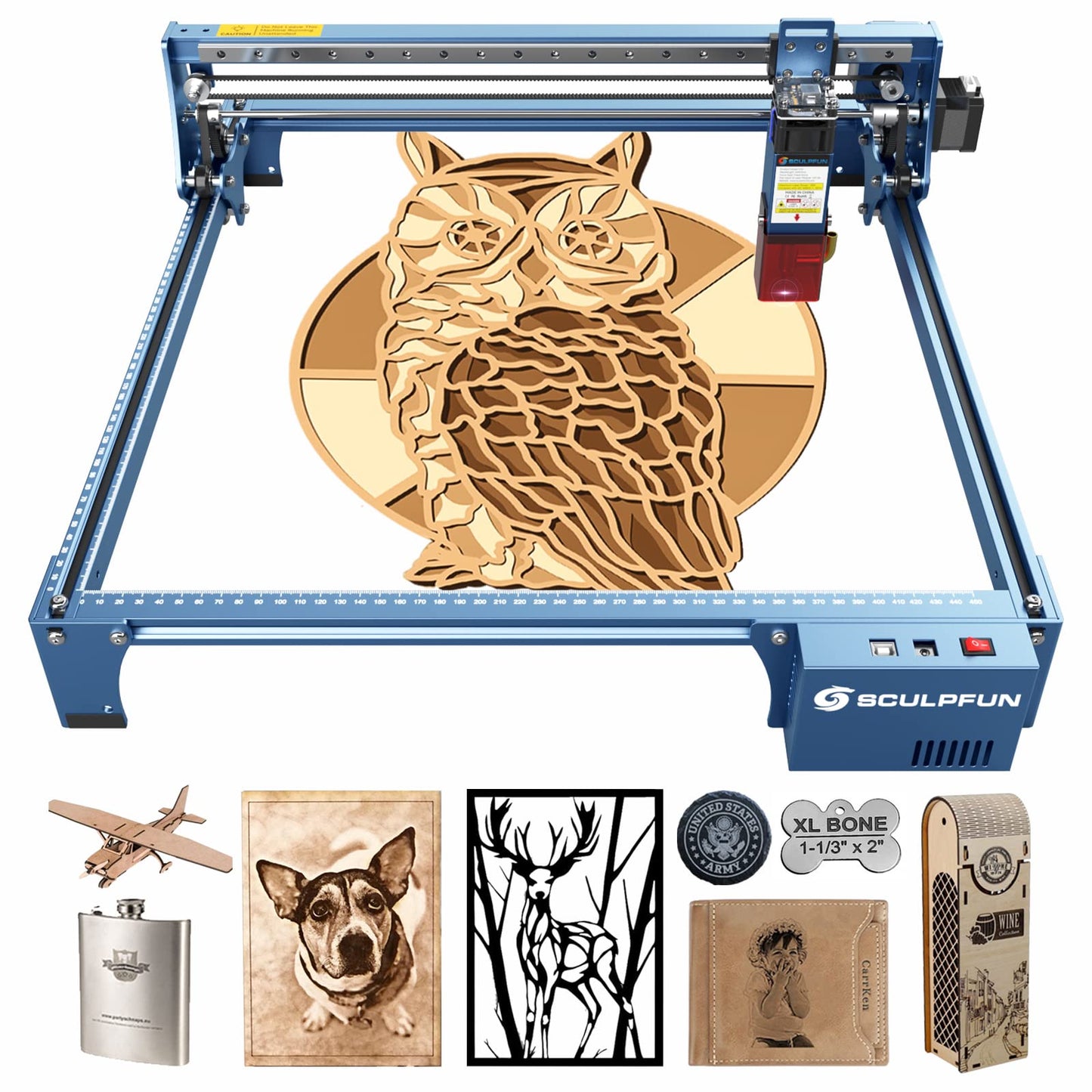 SCULPFUN S10 Laser Engraver, 10W Optical Power Higher Accuracy Laser Cutter Engraving Machine with Industrial X-axis Linear Slide Rail and Air Assist