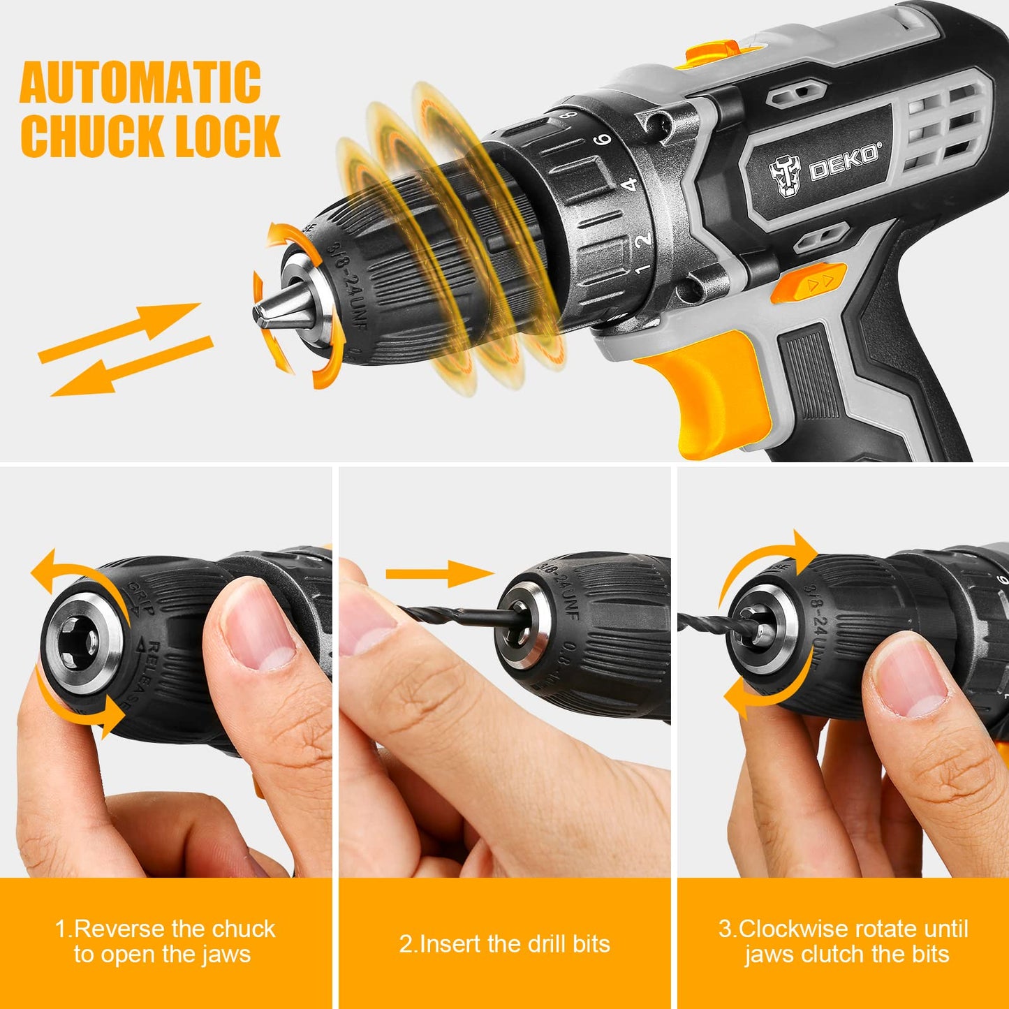 Power Drill Cordless: DEKOPRO Cordless Drill 20V Electric Power Drill Set Drills Cordless with Battery and Charger Drill Driver