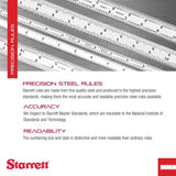 Starrett Spring Tempered Steel Rule with Satin Chrome Finish, Quick Reading and Inch Graduations - 6" Length, 4R Graduation Type, 3/64" Thickness - Starrett