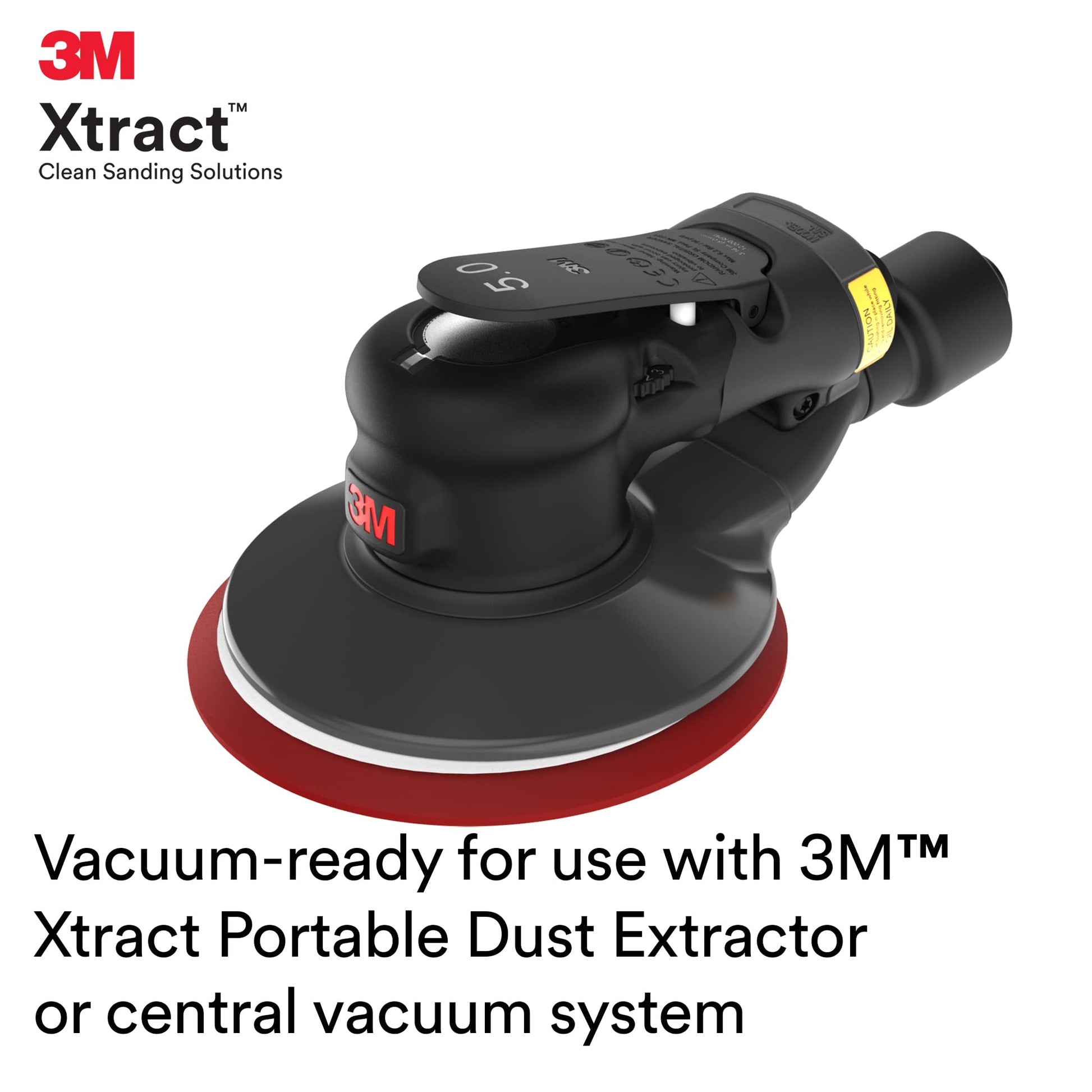 3M Random Orbital Sander, Xtract Pneumatic 88955, 6 in, with Central Vacuum Attachment, 5/16 in Orbit, Ergonomic and Lightweight ROS, .28 HP (209W) - WoodArtSupply