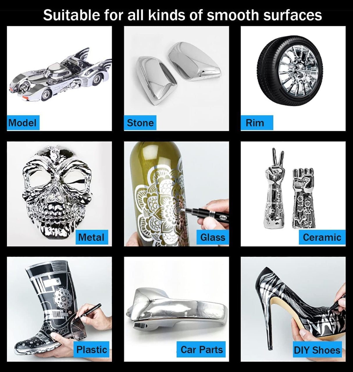 Liquid Mirror Chrome Marker, 3PCS DIY Silver Liquid Chrome Oil-based Paint Marker Pen for Any Surfac PeaMirmy