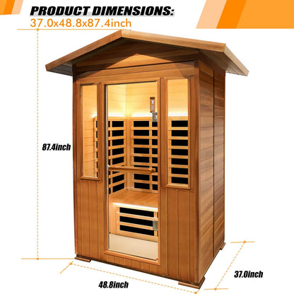 OUTEXER Outdoor Sauna Far Infrared Saunas Dry Sauna Room Red Cedar and Canadian Hemlock Wood Wooden Sauna Spa 1800W with 2 Free Backrest Low-EMF for