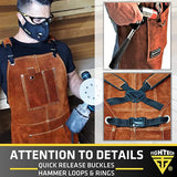 FIGHTECH® Leather Work Apron with Tool Pockets For Welding w Kevlar Stitching | Woodworking Shop | Adjustable M-XXL (Brown, Leather) FIGHTECH