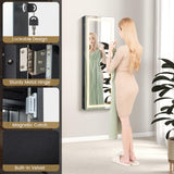 CHARMAID LED Mirror Jewelry Cabinet, Lockable Jewelry Armoire with Adjustable Lighted Full Length Mirror, 3 Lighting Sets, Wall Mounted Door Hanging CHARMAID