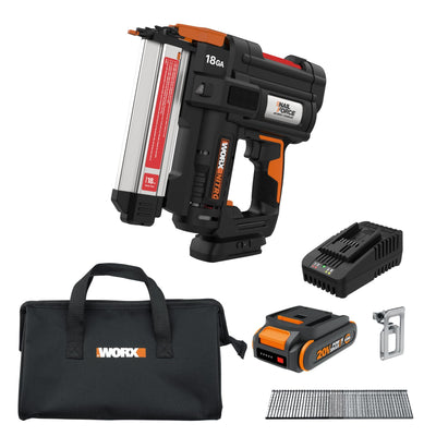 Worx Nitro 20V 18GA Brad Nailer Cordless Fires 80 Nails Per Minute, Cordless Nail Gun Anti-Ejection, Nail Gun Battery Powered Tool-Free Jam Release