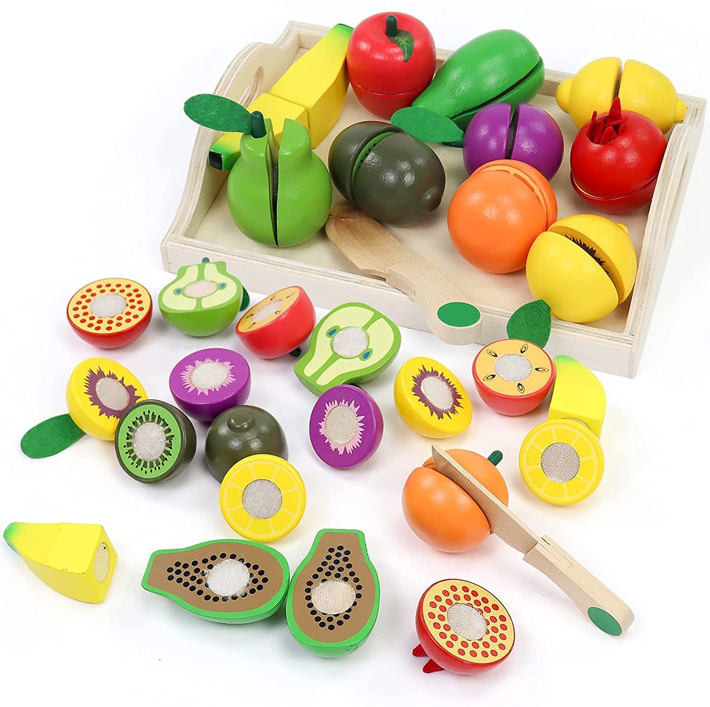 Wooden Play Food Sets for Toddlers Montessori Toys for 2 Year Old Kitchen Accessories Cutting Kids Pretend Play Fake Fruit Vegetable Learning Toddler