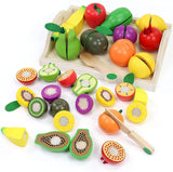 Wooden Play Food Sets for Toddlers Montessori Toys for 2 Year Old Kitchen Accessories Cutting Kids Pretend Play Fake Fruit Vegetable Learning Toddler Fajiabao