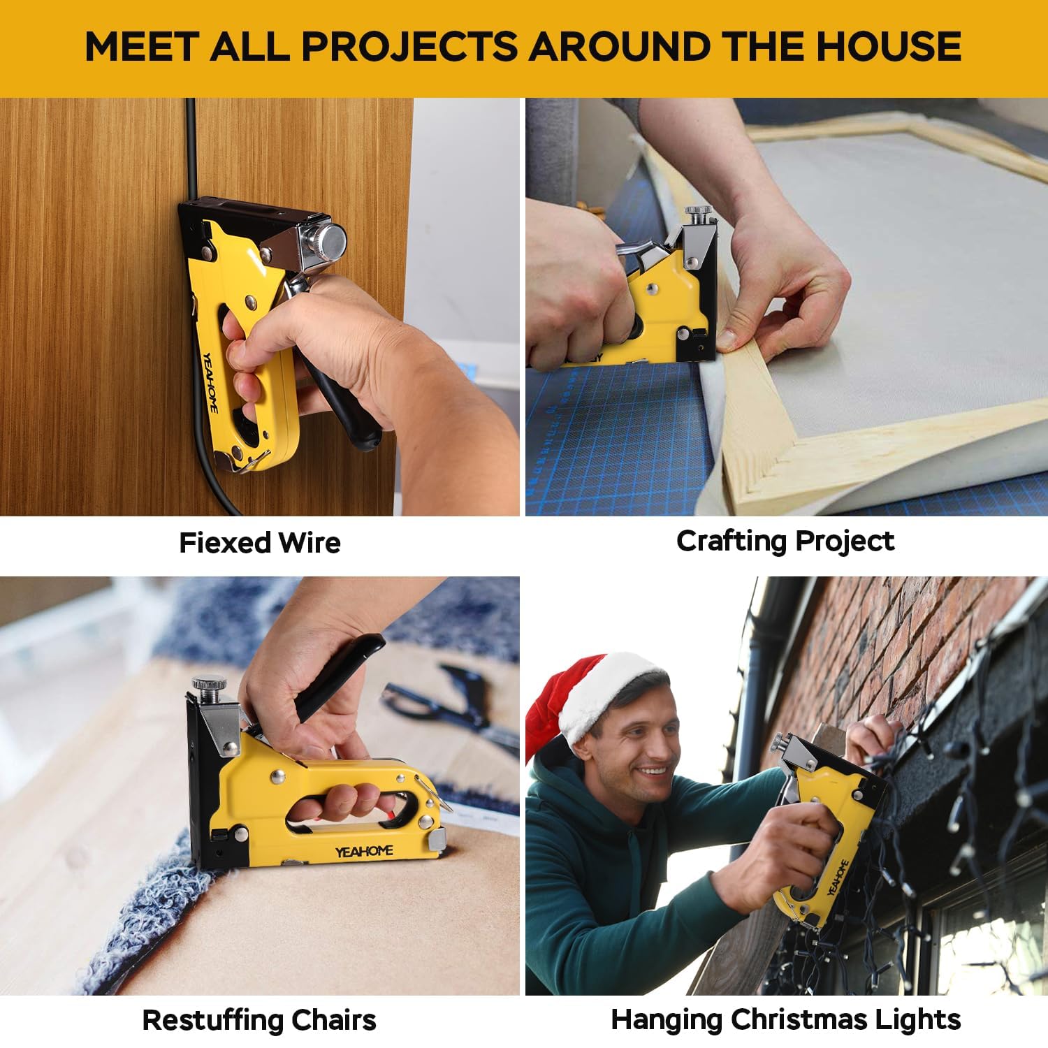 Upholstery Staple Gun Heavy Duty, YEAHOME 4-in-1 Stapler Gun with 4000 Staples, Manual Brad Nailer Power Adjustment Stapler Gun for Wood, Crafts, YEAHOME