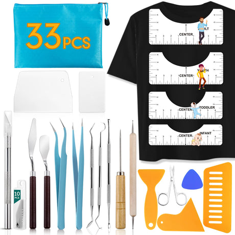 33pcs Vinyl Weeding Tools with T-Shirt Ruler Guide,Craft Tools Set for DIY Heat Transfer Printing, Weeding Vinyl,Silhouettes,Scrapbooking,Lettering, CLOYAN