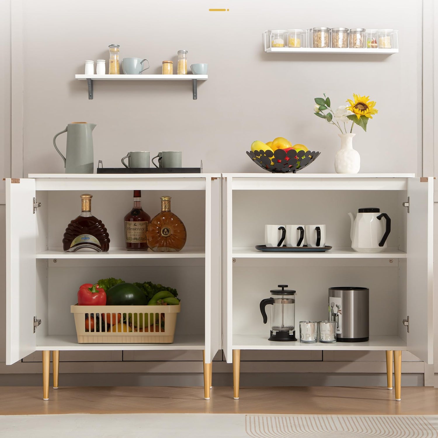 SICOTAS Fluted White Storage Cabinet, Wood Sideboard Buffet Cabinet with Spray-Painted Finish, Multifunctional Console Table with Storage Credenza SICOTAS