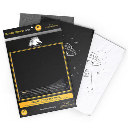 MyArtscape Art Supplies - Artist Quality Graphite Transfer Paper - 9" x 13" - 25 Sheets - Waxed Carbon Paper - with Tracing Paper Pad - 33lb - 9" x - WoodArtSupply