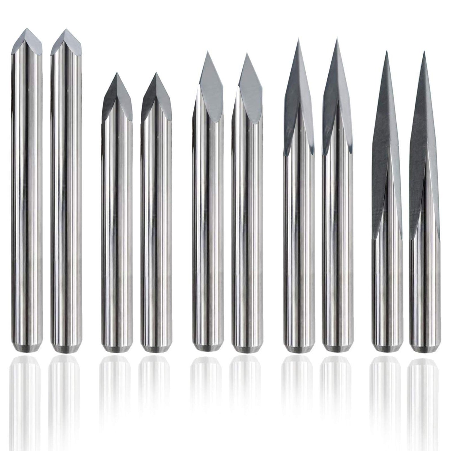 IDGGDI 10pcs CNC Router V Bits, 3 Edge Pyramid Engraving, 1/8" Shank CNC 3D Milling Cutter| 20/30/45/60/90 Degrees, 0.1mm Tip (10pcs CNC Router V IDGGDI