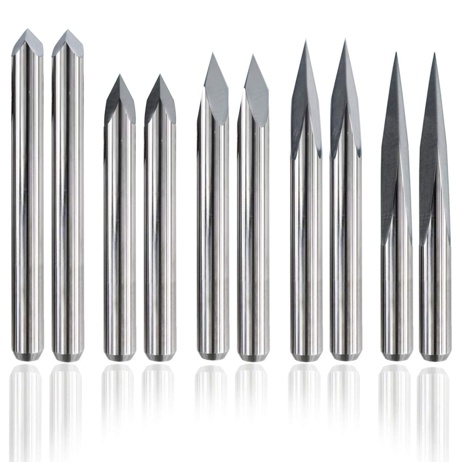 IDGGDI 10pcs CNC Router V Bits, 3 Edge Pyramid Engraving, 1/8" Shank CNC 3D Milling Cutter| 20/30/45/60/90 Degrees, 0.1mm Tip (10pcs CNC Router V - WoodArtSupply