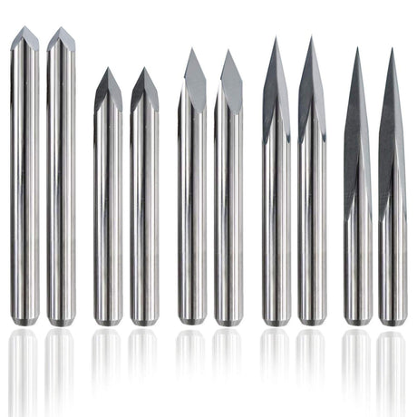 IDGGDI 10pcs CNC Router V Bits, 3 Edge Pyramid Engraving, 1/8" Shank CNC 3D Milling Cutter| 20/30/45/60/90 Degrees, 0.1mm Tip (10pcs CNC Router V IDGGDI
