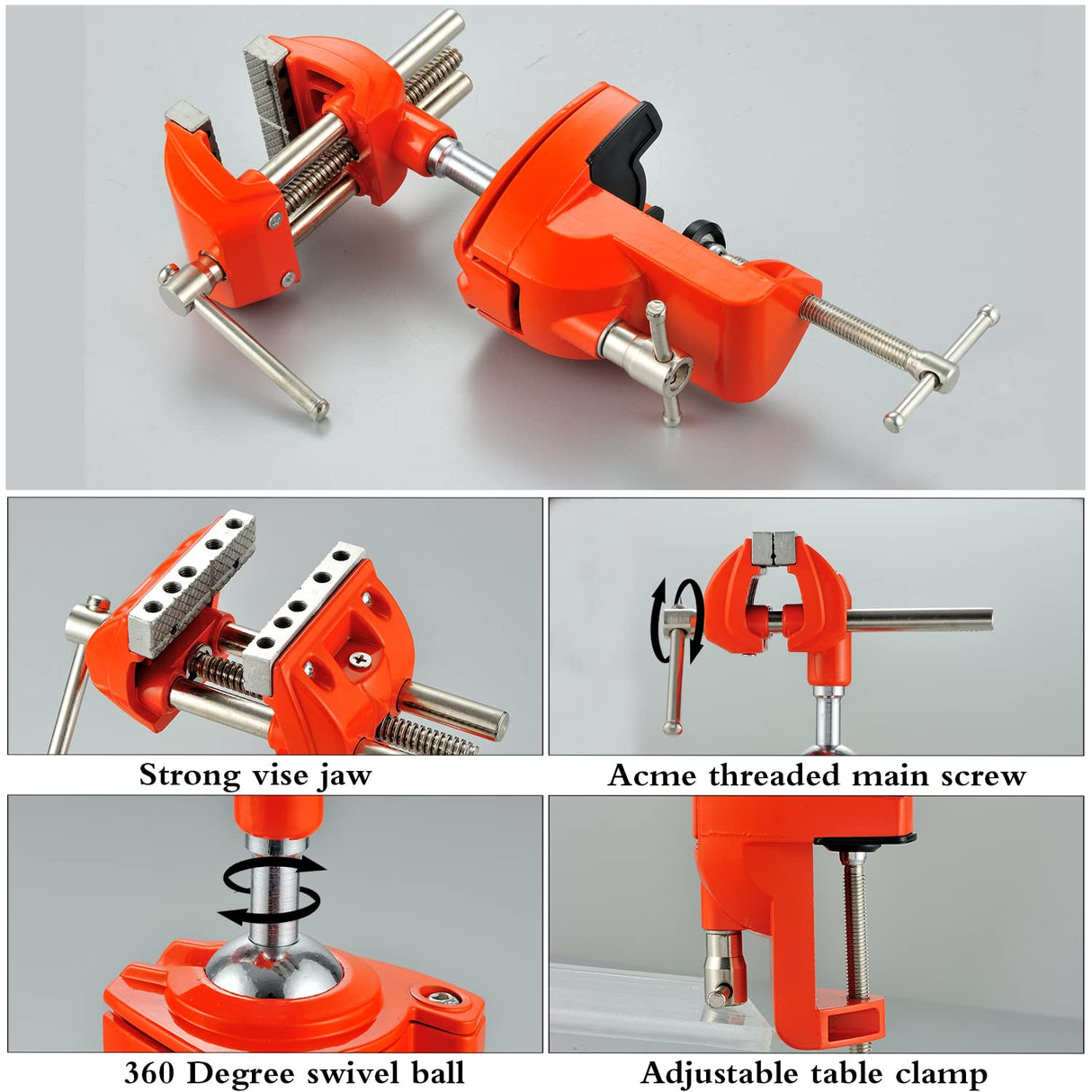 MAXMAN Clamp Bench Vise with Post Universal 8 Inch Woodworking Vise 360° Heavy Duty Cast Steel Table Clamp Vise with Swivel Base for Workbench DIY MAXMAN