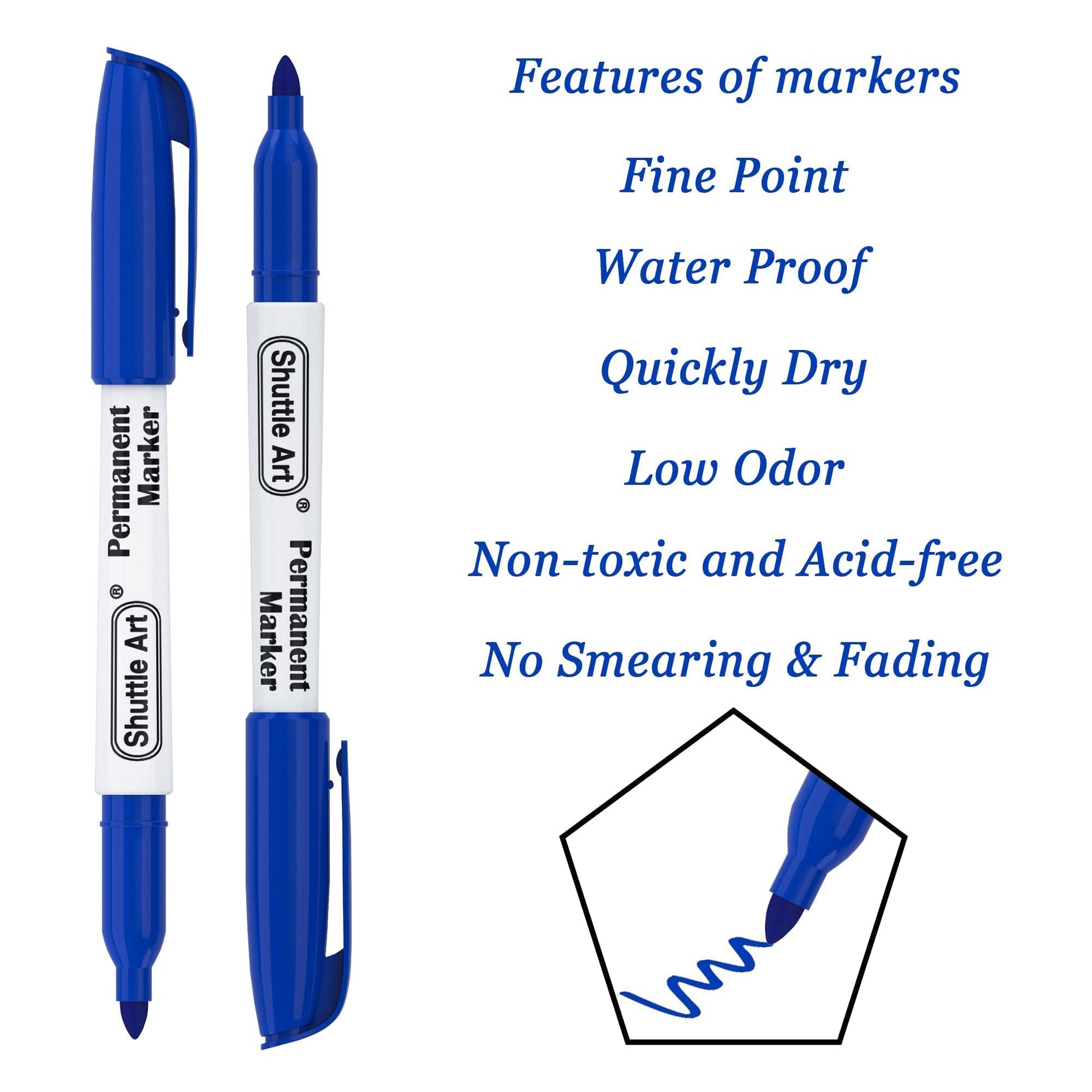 Shuttle Art Permanent Markers Bundle, 30 Pack Black and 30 Pack Blue Permanent Marker set,Fine Point, Works on Plastic,Wood,Stone,Metal and Glass for - WoodArtSupply