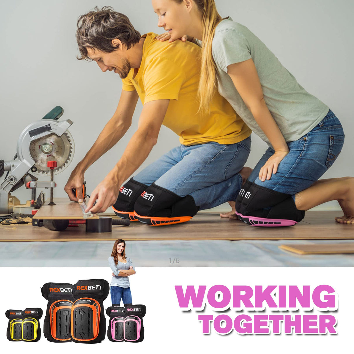 REXBETI Knee Pads for Work, Construction Gel Knee Pads Tools, Heavy Duty Comfortable Anti-slip Foam Knee Pads for Cleaning Flooring and Garden, REXBETI