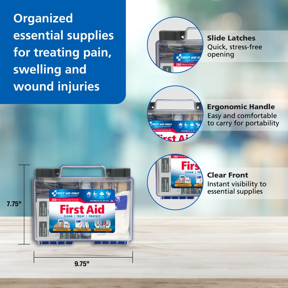 First Aid Only 91248 OSHA-Compliant All-Purpose 50-Person Emergency First Aid Kit for Home, Work, and Travel, 260 Pieces First Aid Only