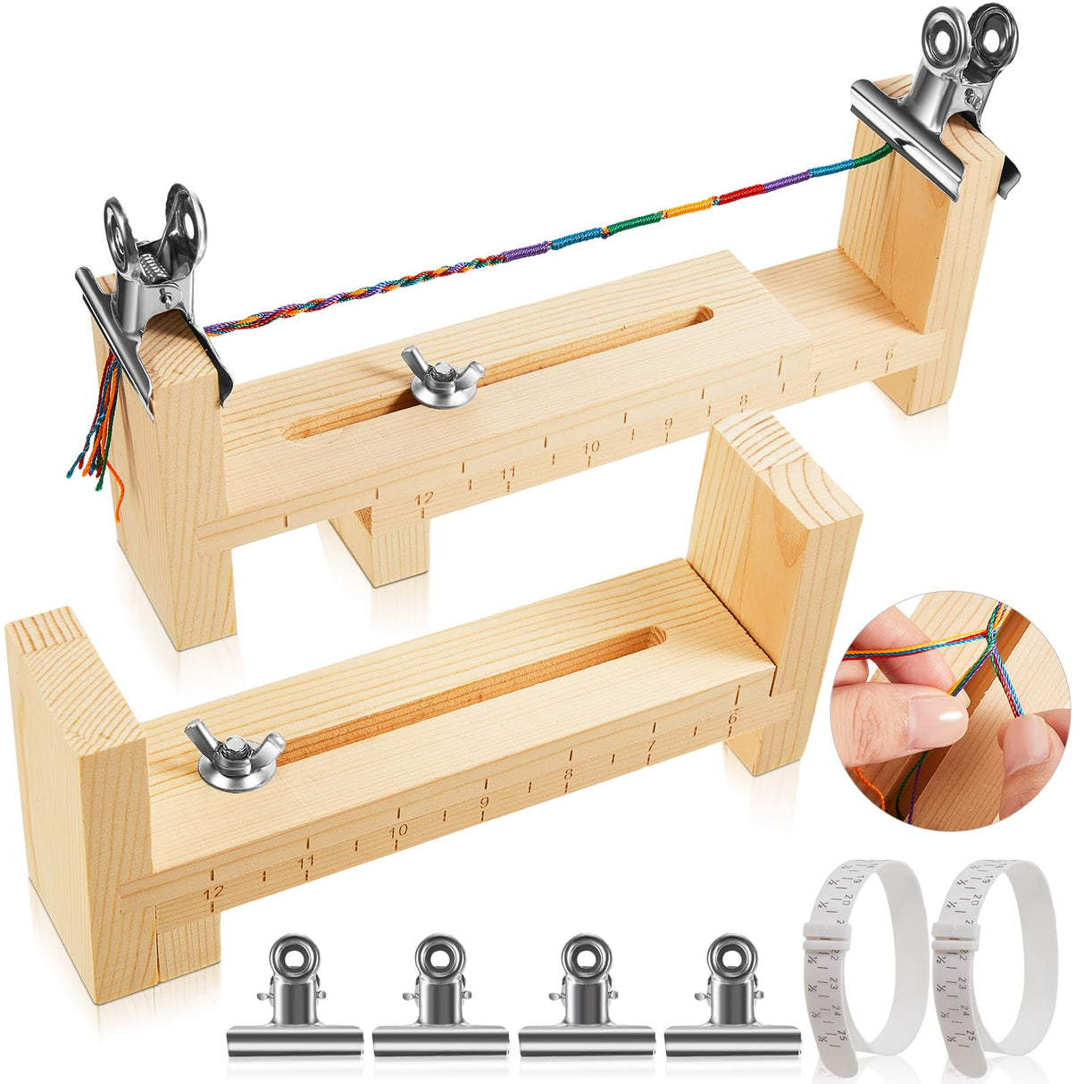 Burbell 2 Pcs Paracord Jig Bracelet Maker Adjustable U Shape Clear Scale Wood Bracelet Jig Kit DIY Hand Knitting Wristband Bracelet Braiding Kit with Burbell