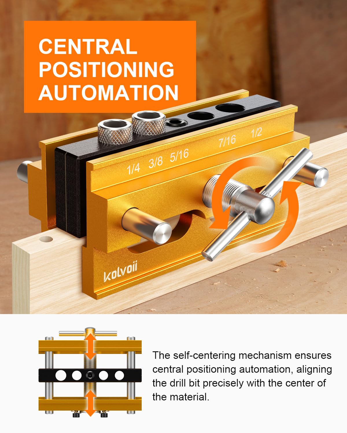 Kolvoii Self Centering Doweling Jig, Dowel Jig Kit Width Adjustable for Straight Holes Biscuit Joiner Tools with 3 High Speed Steel Drill Bits, 6