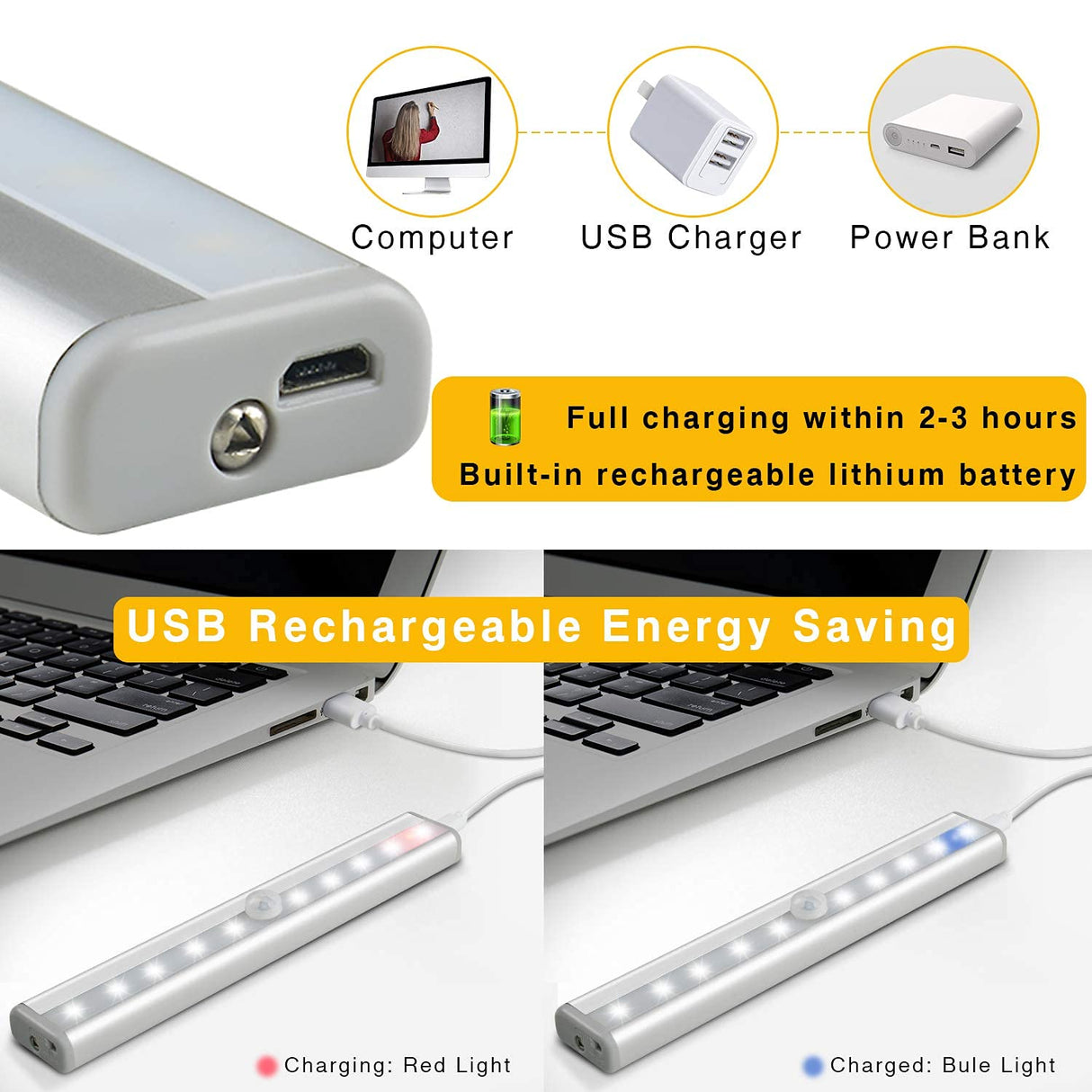 Diomart Under Cabinet Lighting, Wireless Rechargeable Under Counter Lights with Remote Control, 20- LED Dimmable Led Closet Light Stick-on Anywhere Diomart