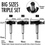 Vouyar Large 3PCS Forstner Drill Bit Set 2",2-1/2",3" Triple-Flute Carbide Tipped Forstner Bit for Hard Wood, Soft Wood, Veneered Plywood, Plastic, Vouyar