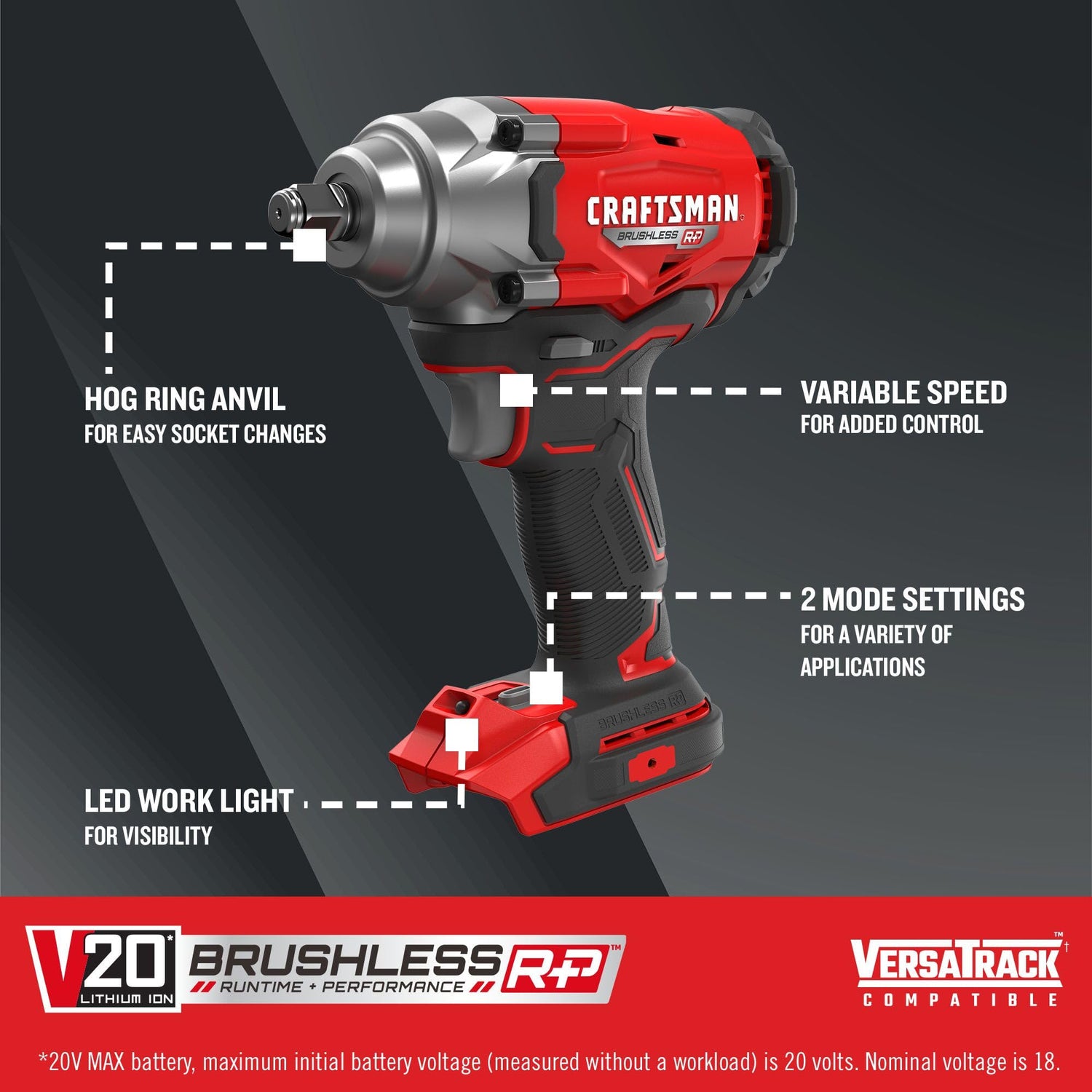 CRAFTSMAN V20 Cordless Impact Driver, 1/2 inch, Bare Tool Only (CMCF921B) Craftsman