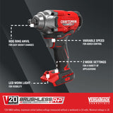 CRAFTSMAN V20 Cordless Impact Driver, 1/2 inch, Bare Tool Only (CMCF921B) Craftsman