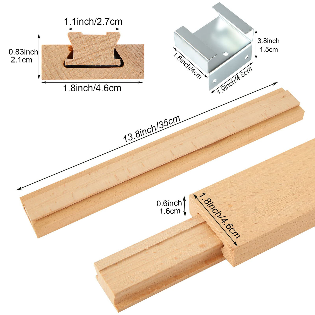 DAJAVE 6PCS 14 Inch Wood Drawer Slides with Metal Slide Glides, Classic Traditional Wood Center Guide Track Mount Drawer Glides Rails Replacement DAJAVE