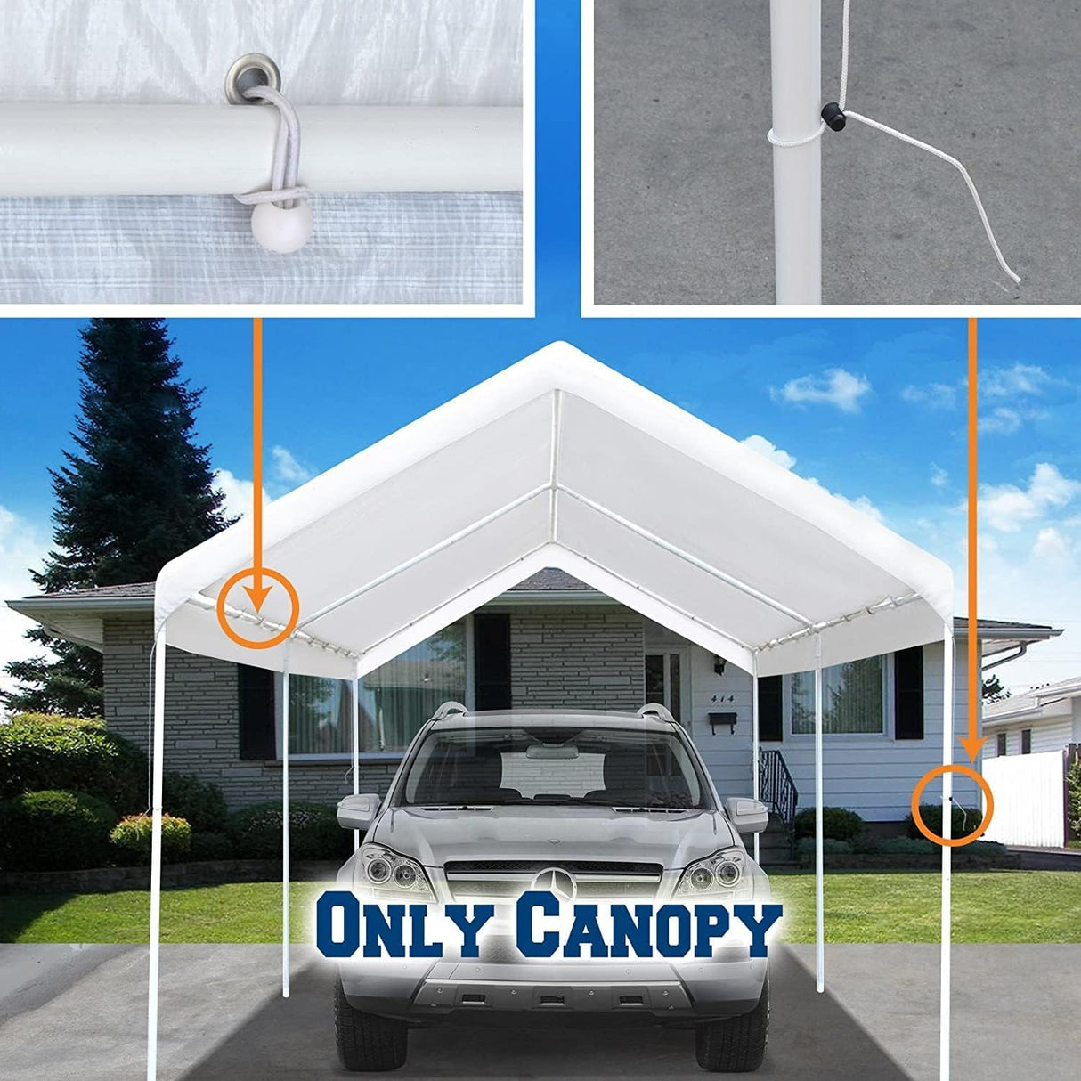 TGEHAP 12'x20' Carport Replacement Canopy Cover for Tent Car Garage Shelter Top Tarp Cover with Ball Bungees (Only Only Top Cover, Frame is not TGEHAP