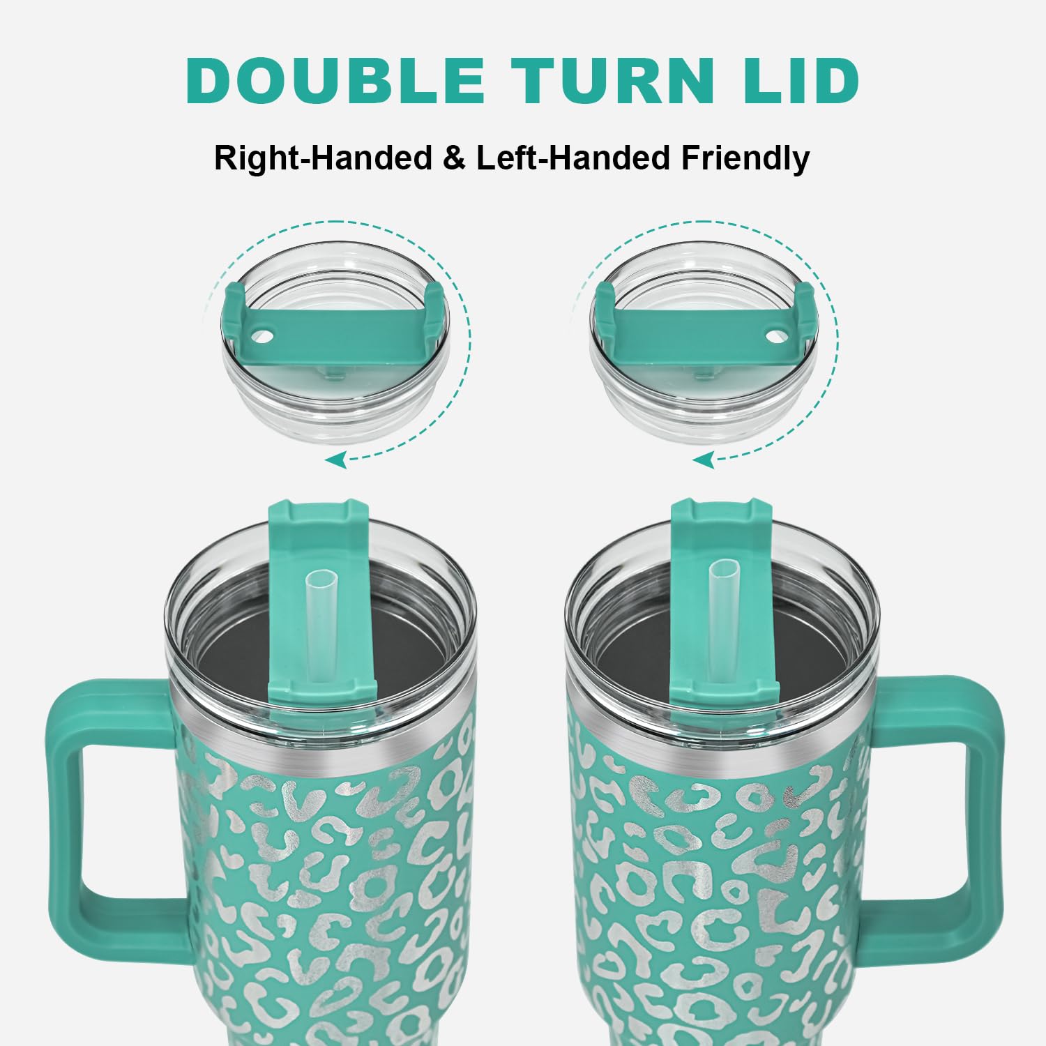 FECBK 40 oz Tumbler with Handle and Straw, 100% Leak-Proof Travel Mug, Stainless Steel Double Wall Vacuum Insulated Coffee Cup Keeps Cold For 34 FECBK