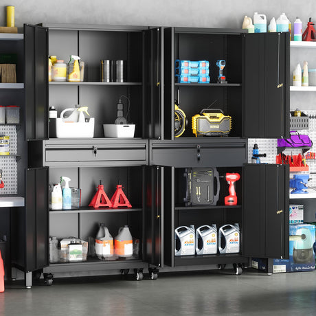 Yizosh Metal Garage Storage Cabinet with Locking Doors and Adjustable Shelves, Rolling Tool Storage Cabinet with 4 Wheels and 1 Drawer - 73" Steel Yizosh