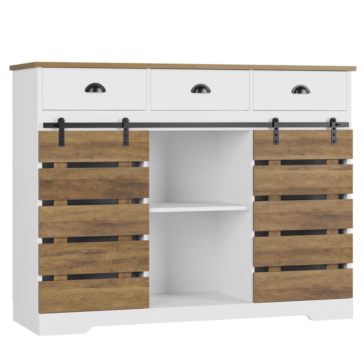 HOSTACK Farmhouse Coffee Bar Cabinet, 47" Kitchen Buffet Cabinet with Storage, Barn Doors Sideboard Storage Cabinet, Wood Buffet Sideboard with HOSTACK