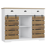 HOSTACK Farmhouse Coffee Bar Cabinet, 47" Kitchen Buffet Cabinet with Storage, Barn Doors Sideboard Storage Cabinet, Wood Buffet Sideboard with HOSTACK