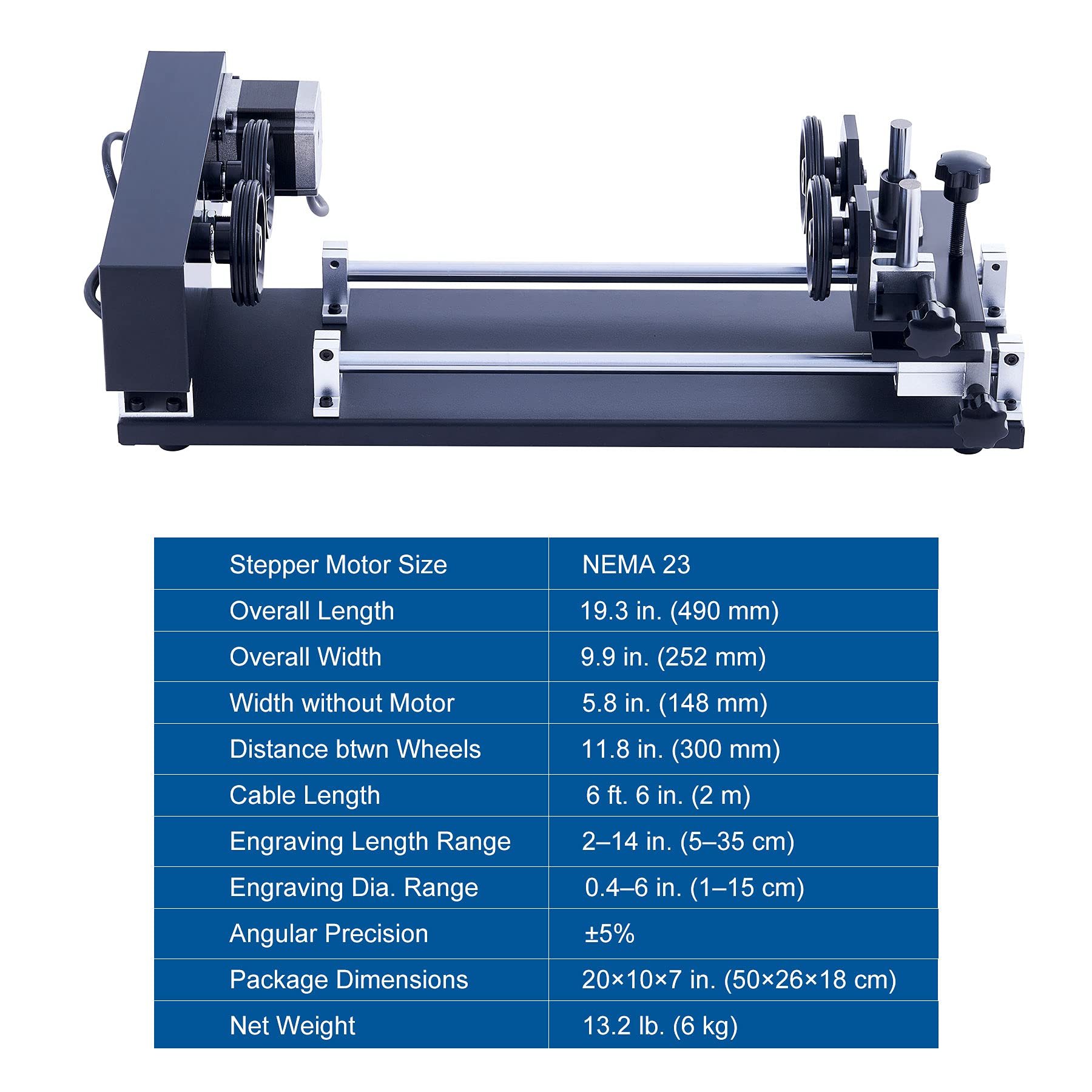 OMTech Laser Rotary Attachment with Nema 23 2-Phase Stepper Motor for 50W 60W 80W 100W 130W CO2 Laser Engraving Machines K40 Rotary Tool Accessory - WoodArtSupply