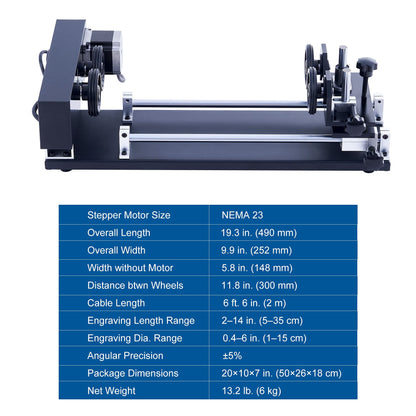 OMTech 4-Wheel Rotary Cutter and Engraver Attachment with Nema 23 2-Phase Stepper Motor for 50W 60W 80W 100W 130W CO2 Laser Engraving Machine Rotary - WoodArtSupply