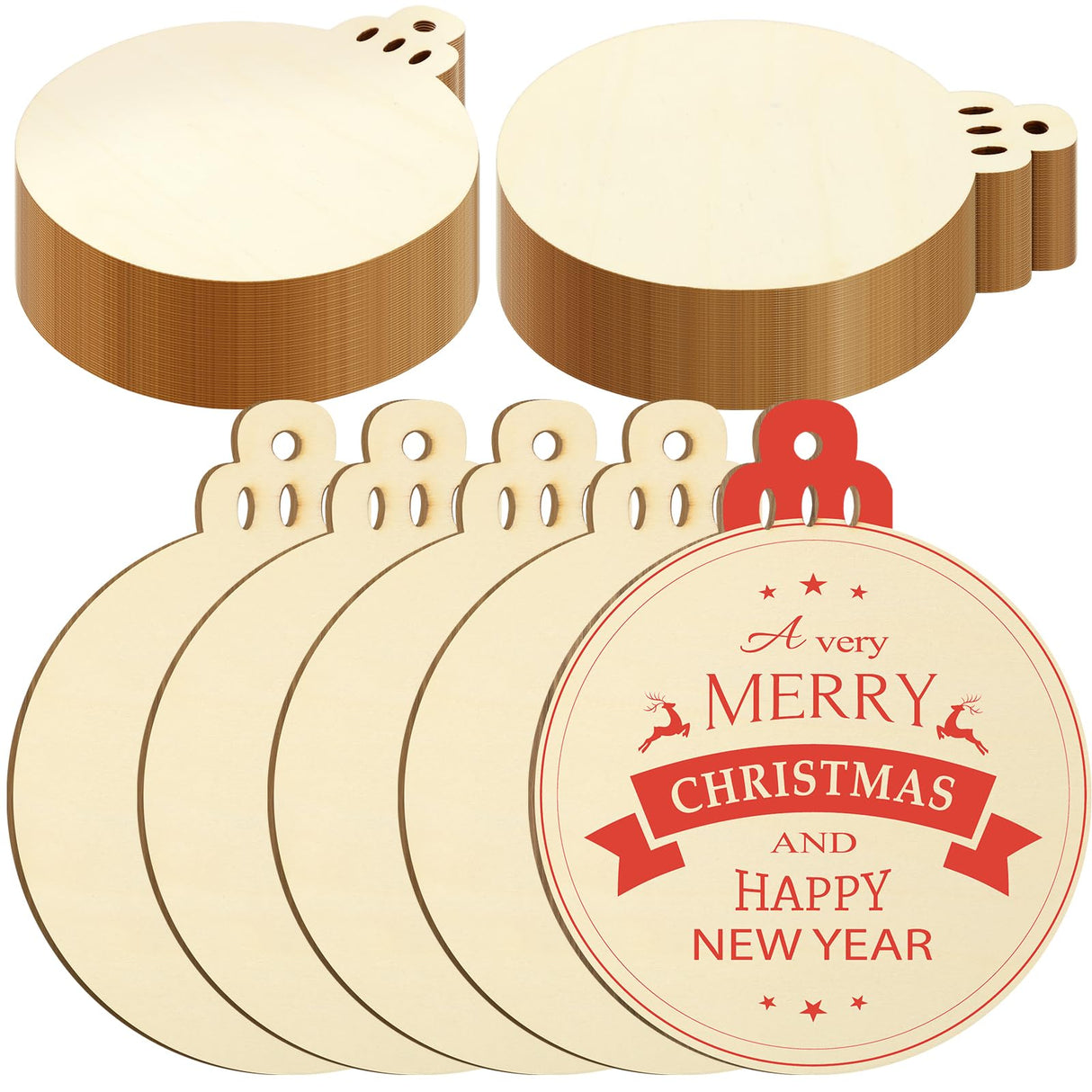 Soaoo 24 Pcs Extra Large 7" Christmas Round Wooden Discs Wooden Christmas Ornaments Hanging Wood Circles DIY Blank Unfinished Wood Slices with Holes Soaoo