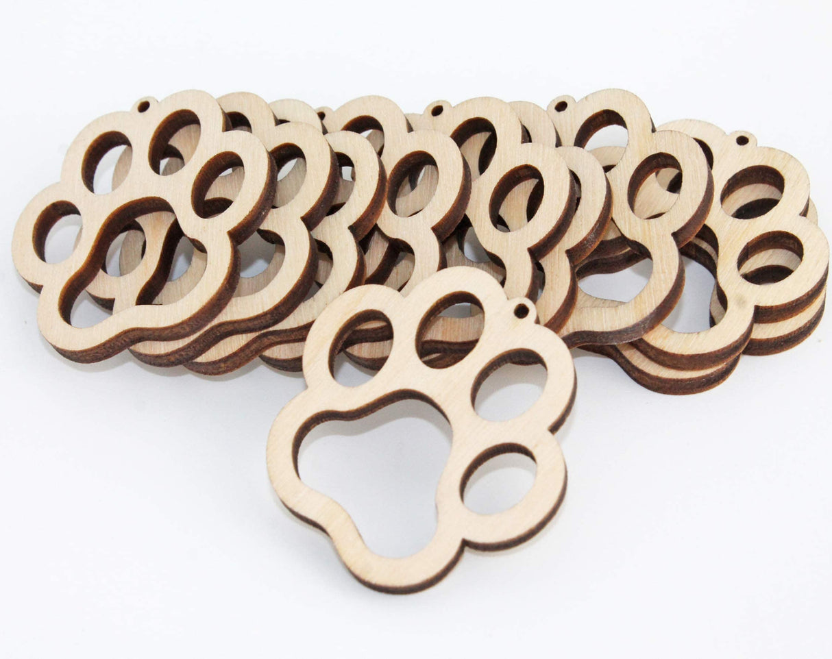 ALL SIZES BULK (12pc to 100pc) Unfinished Wood Wooden Laser Cutout Puppy Dog Paw Prints Dangle Earring Jewelry Blanks Charms Shape Crafts Made in Texan Wood Crafts