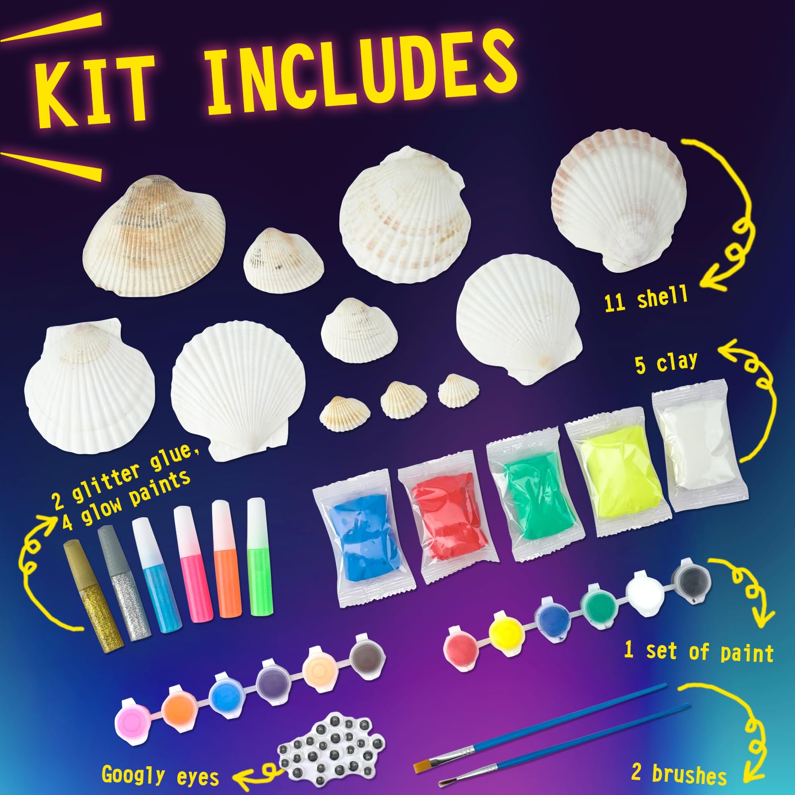 Nicmore Kids Sea Shell Art & Crafts: Glow in The Darkness Painting Kits  Crafts for Age 4[]