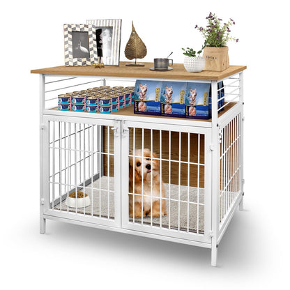 Dog Crate Furniture Dog Kennel Indoor Wooden Dog Crate, Double Doors Large Dog Cage,Heavy Duty Wooden Dog Kennel,Indoor Double Door Kennel - Rustic