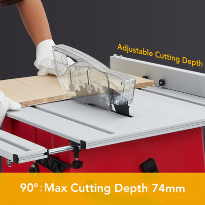 Towallmark Table Saw, 10 Inch 15A Multifunctional Saw with Stand & Push Stick, 90° Cross Cut & 0-45° Bevel Cut, 5000RPM, Adjustable Blade Height for