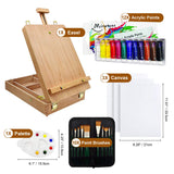 Deluxe Art Supplies 27 Pieces Art Set with Tabletop Easel, 12 Colors Acrylic Paint, 10 Paint Brushes, 3 Canvas Panels, Palettes Miratuso