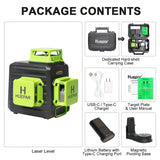 Huepar 3D Cross Line Self-leveling Laser Level, 3 x 360 Green Beam Three-Plane Leveling and Alignment Laser Tool, Hard Carry Case Included - B03CG Huepar