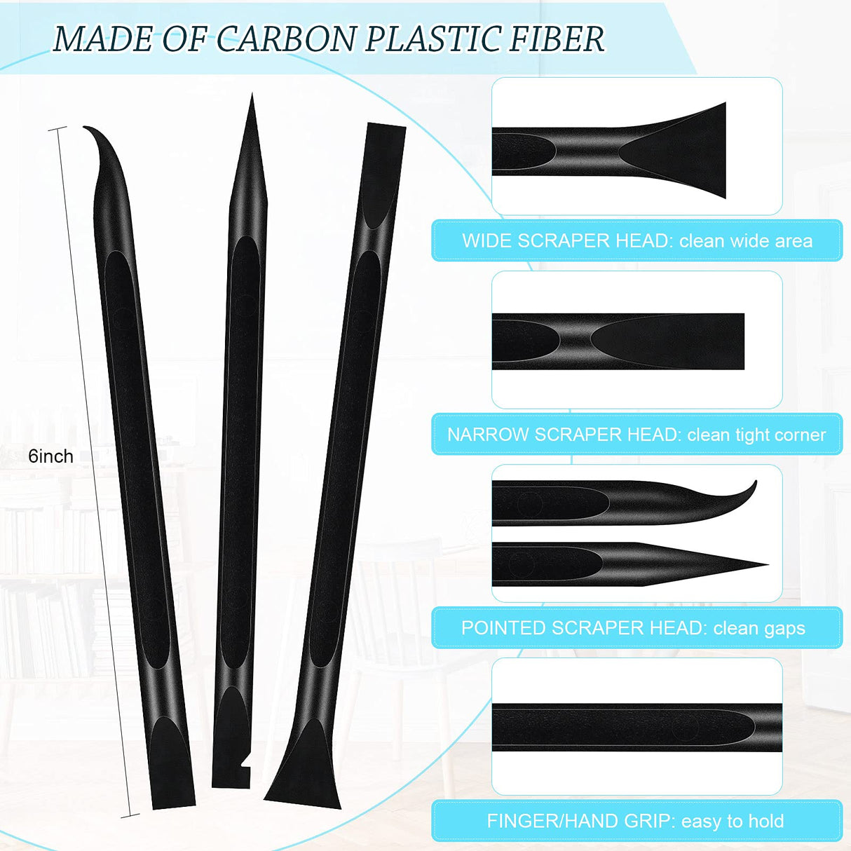 Non-Scratch Plastic Scraper Tool Carbon Fiber Plastic Cleaning Scraper Tool Pen-shaped Scraper Tool Stiff Scraper Cleaning Tool for Kitchen Sticker Honoson